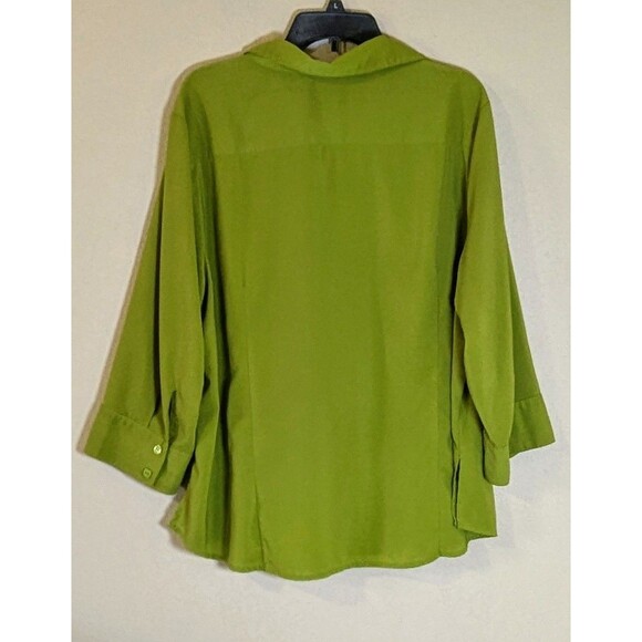 Lane Bryant Plus Size 22/24W Green Button Front Blouse 3/4 Sleeve Collared - Picture 2 of 7